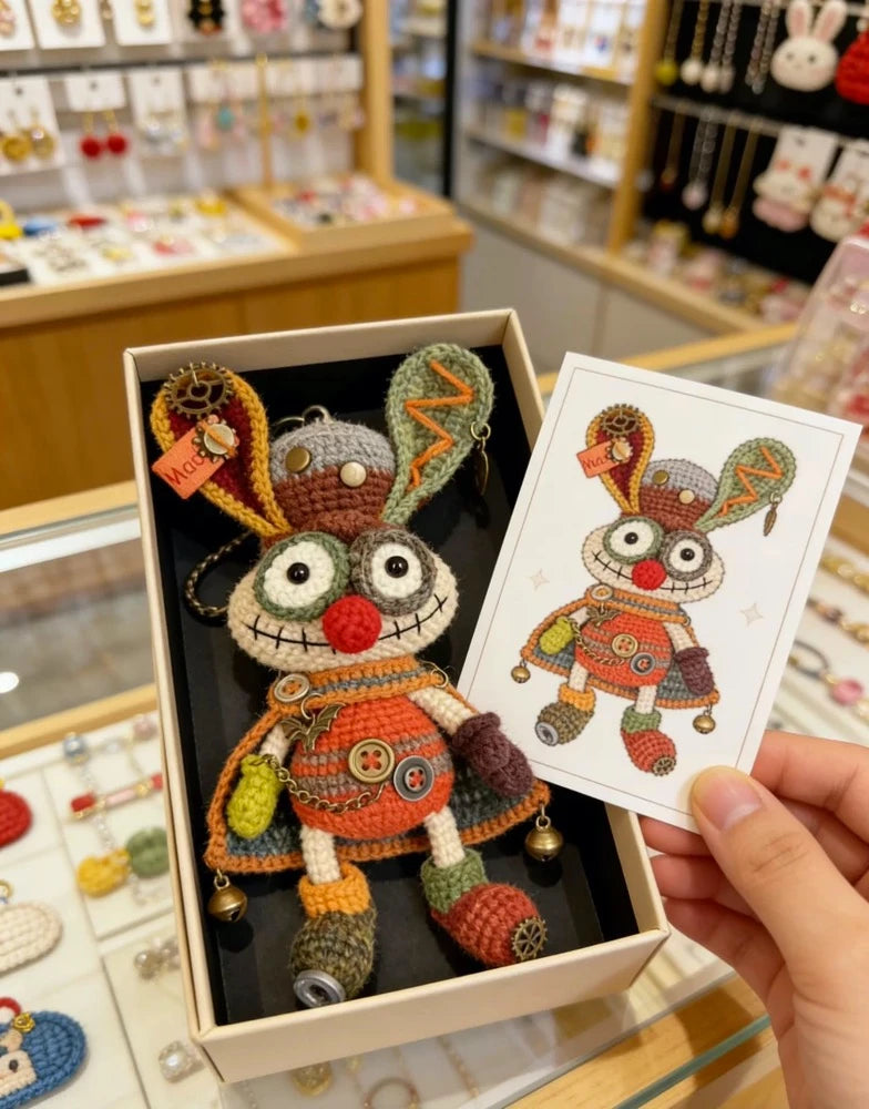 【005】Wool Yarn-Handcrafted Steampunk Rabbit -Crochet Doll