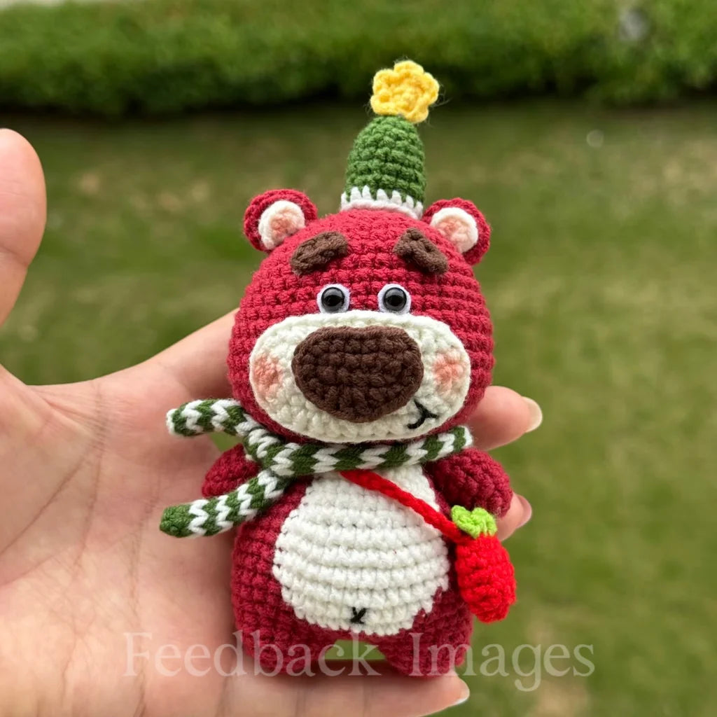 Handcrafted "Rosy-Cheeked Bear" Crochet Art Doll – Detailed Crochet Keychain