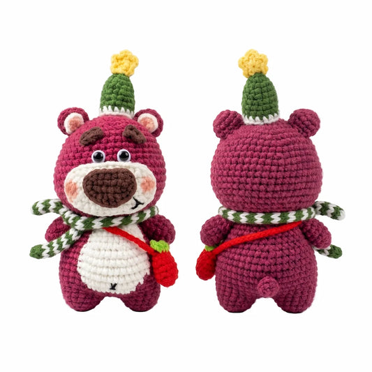Handcrafted "Rosy-Cheeked Bear" Crochet Art Doll – Detailed Crochet Keychain