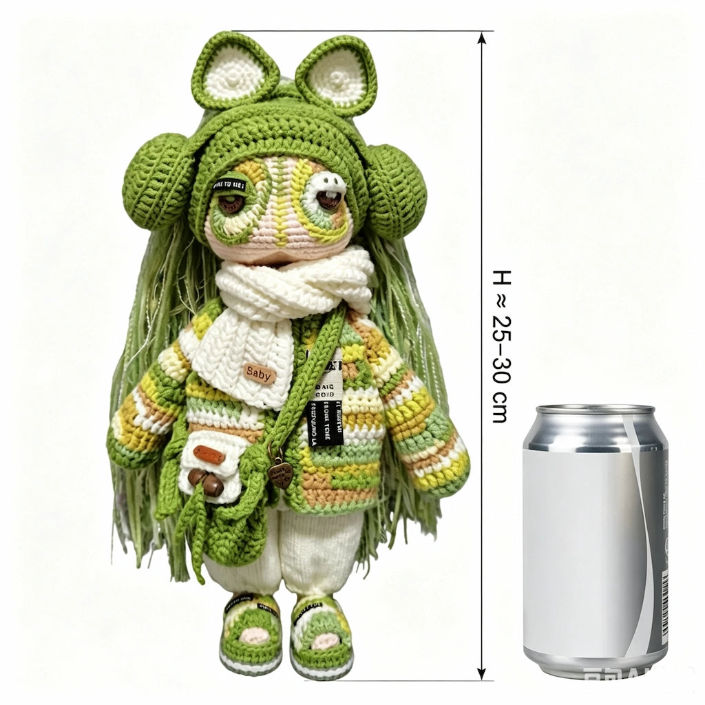 Handcrafted "Gothic" Crochet Art Doll - Creepy-Cute Dress-Up Plush with Removable Clothes