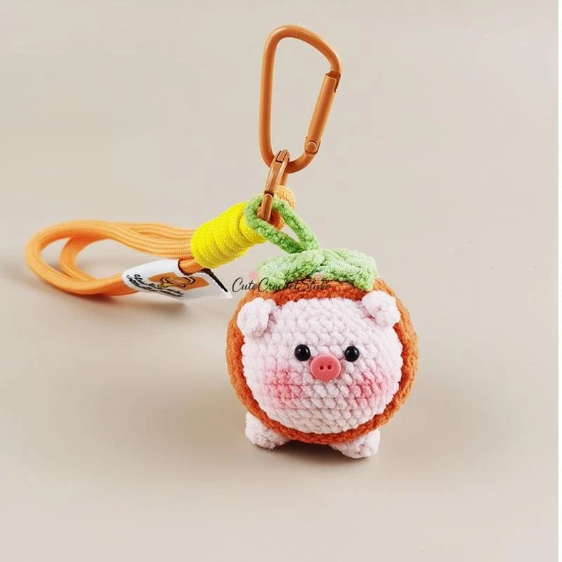 CCS Crocheted persimmon pig doll bag charm keychain gift