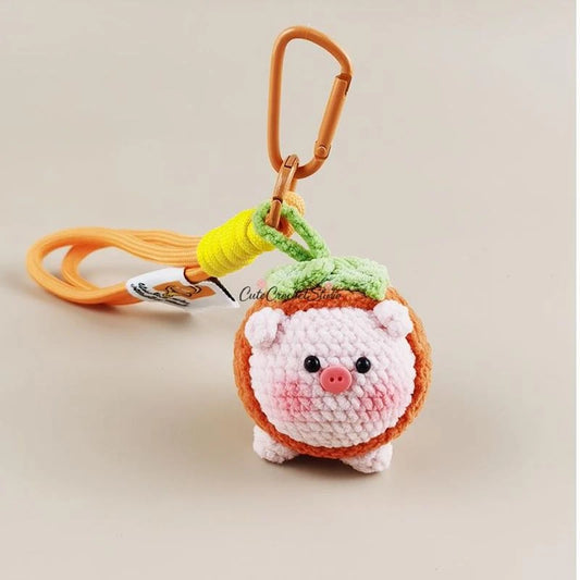CCS Crocheted persimmon pig doll bag charm keychain gift