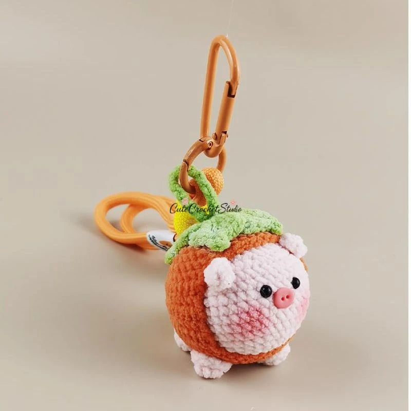 CCS Crocheted persimmon pig doll bag charm keychain gift