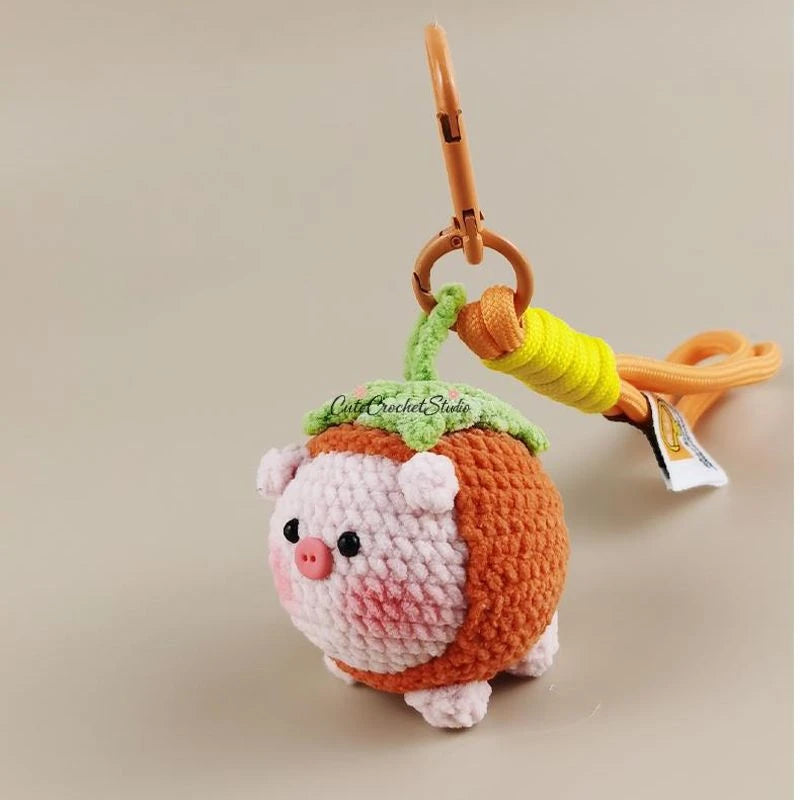 CCS Crocheted persimmon pig doll bag charm keychain gift